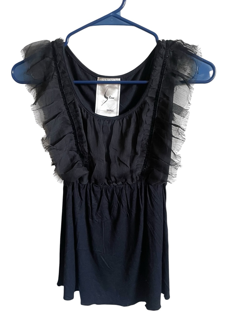 Sleeveless Black Ruffle-Trim Blouse - Small